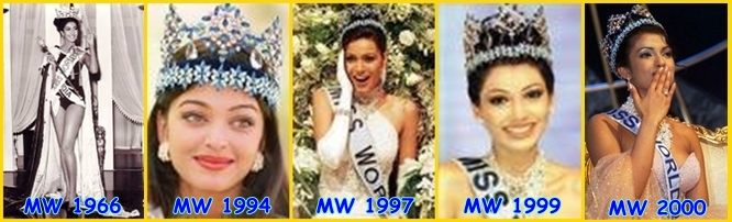 ประเทศเอเซียที่ได้ตำแหน่งชนะเลิศเวที MISS WORLD มากที่สุดถึง 5 ครั้งคือ.....INDIA