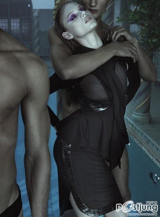 NUMERO MAGAZINE: ANNA SELEZNEVA, ERIK SAGE & MICHAEL WOZNIAK IN "BAIN DE MINUIT" BY PHOTOGRAPHER TOM