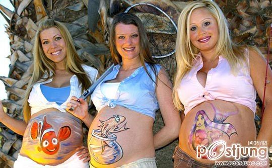 Different kind of art on pregnant belly