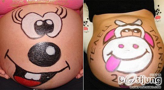 Different kind of art on pregnant belly