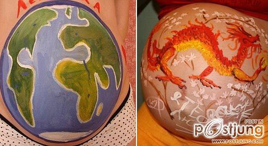 Different kind of art on pregnant belly