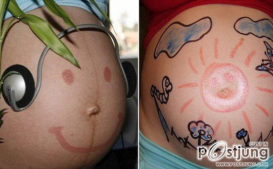 Different kind of art on pregnant belly