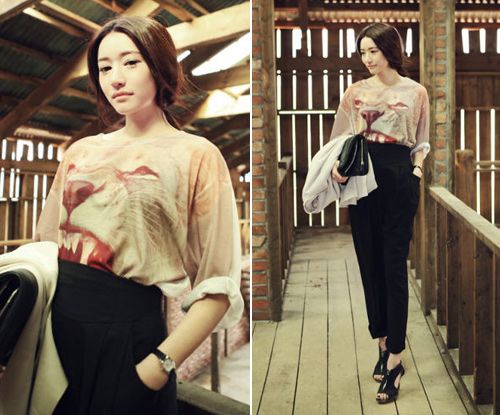 แฟชั่น เสื้อยืด พิมพ์ลายสัตว์ น่ารัก ๆ