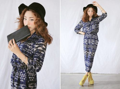 แฟชั่น จั๊มพ์สูท พิมพ์ลาย แบบกางเกง