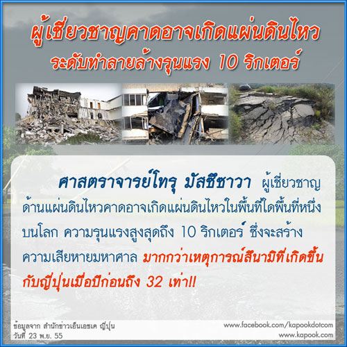 ผู้เชี่ยวชาญคาด อาจเกิดแผ่นดินไหวระดับทำลายล้าง รุนแรง 10 ริกเตอร์