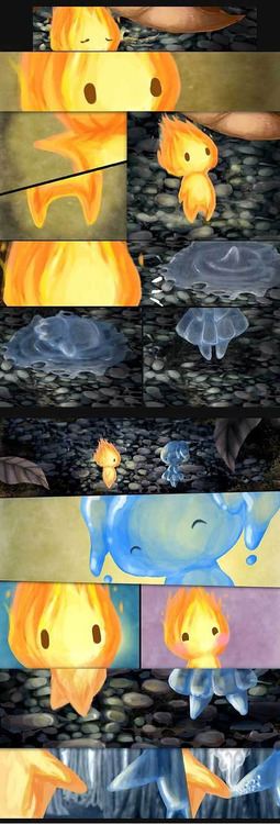 นิทาน a flame and a drop of water (ไฟกับหยดน้ำ)