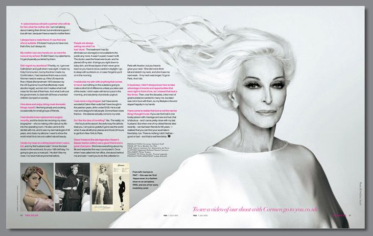 Carmen Dell’Orefice @ You Magazine July 2013