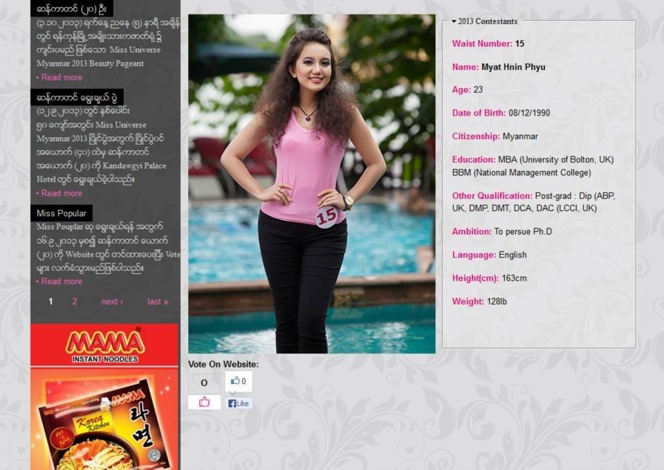 Top20 miss universe myanmar 2013