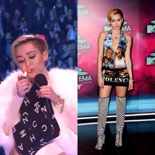 ไมลีย์ ไซรัส ควักกัญชาสูบกลางเวที MTV Europe Music Award