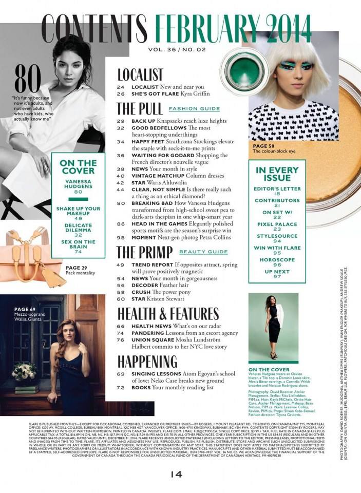 Vanessa Hudgens @ Flare Canada Magazine February 2014