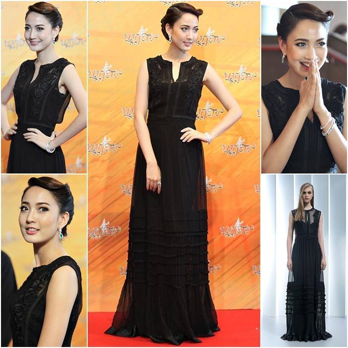 แต้ว-ณฐพร ในชุดจากแบรนด์ Alberta Ferretti บนพรมแดงงานประกาศรางวัลนาฏราชครั้งที่ 5