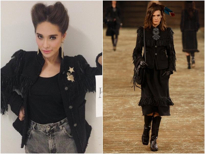 พลอย เฌอมาลย์ ในเสื้อคลุมจากแบรนด์ Chanel Pre-Fall 2014