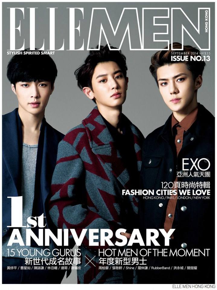 EXO's Chan yeol, Lay & Sehun @ Elle Men HK September 2014