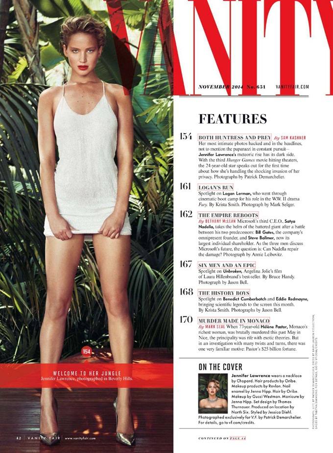 Jennifer Lawrence @ Vanity Fair Magazine November 2014