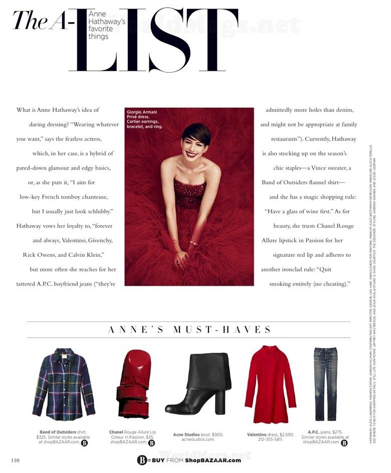 Anne Hathaway @ Harper's Bazaar US November 2014