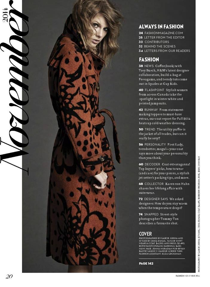 Taylor Swift @ Fashion Canada Magazine November 2014