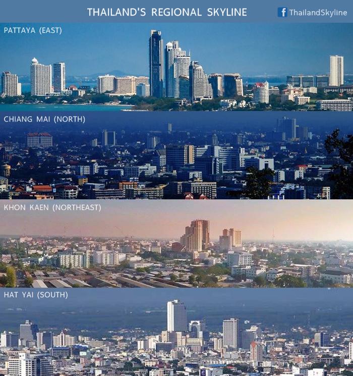 สุดยอด Skyline ในละแต่ภูมิภาคของไทย พัทยา จ.ชลบุรี (ภาคตะวันออก) เชียงใหม่ (ภาคเหนือ) ขอนแก่น (ภาคตะวันออกเฉียงเหนือ) และ หาดใหญ่ จ.สงขลา (ภาคใต้)