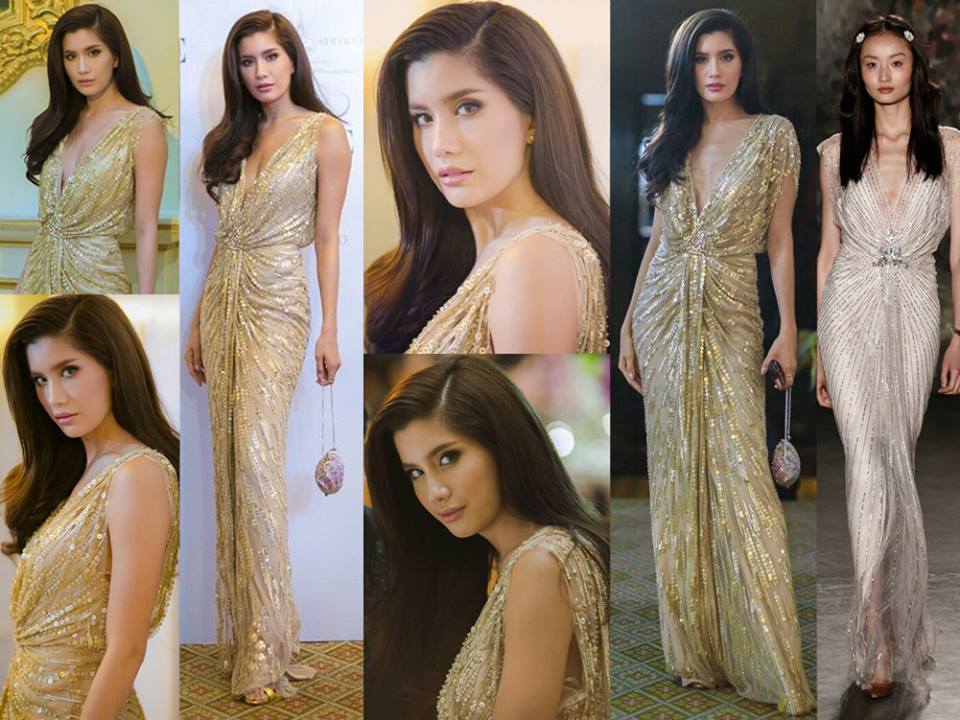 ปู-ไปรยา ในชุดจากแบรนด์ Jenny Packham ขณะไปร่วมงาน VOGUE Thailand Gala