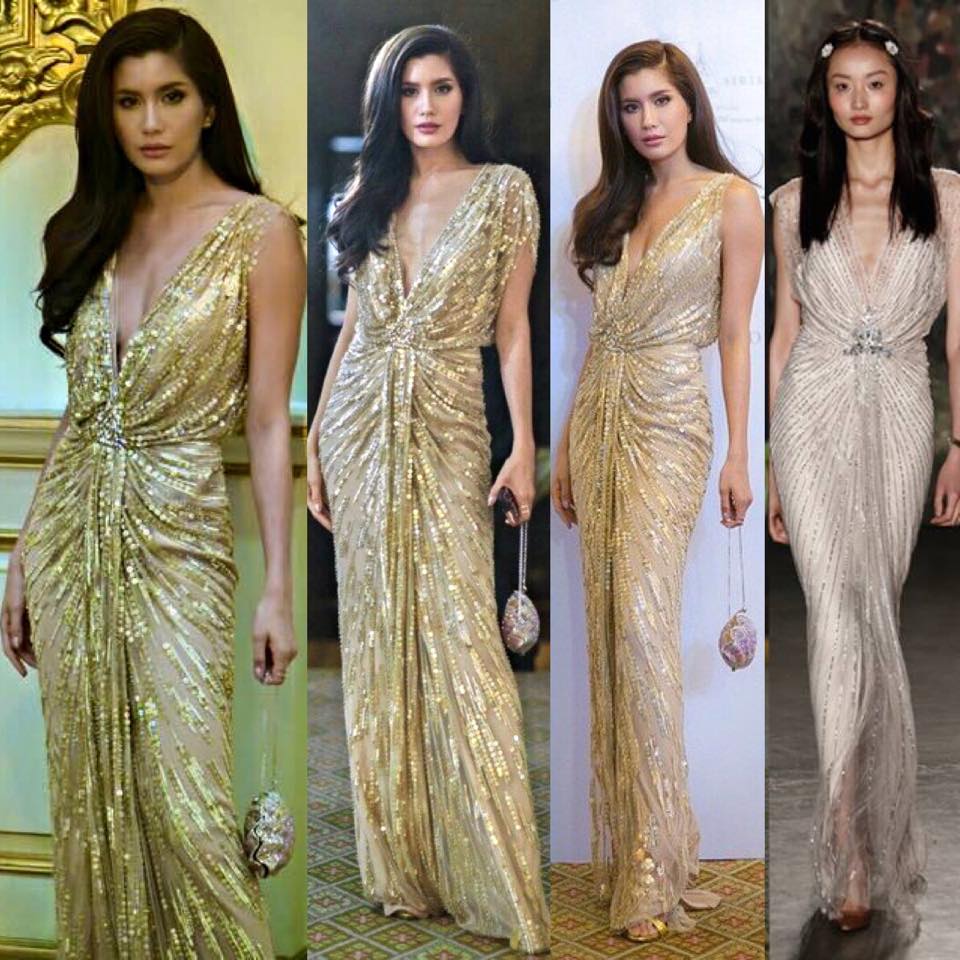 ปู-ไปรยา ในชุดจากแบรนด์ Jenny Packham ขณะไปร่วมงาน VOGUE Thailand Gala