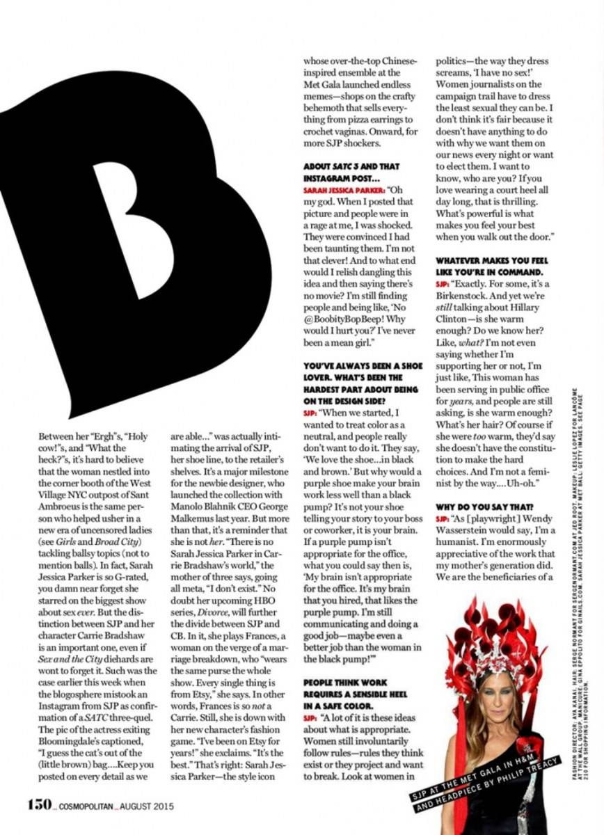 Sarah Jessica Parker @ Cosmopolitan US August 2015