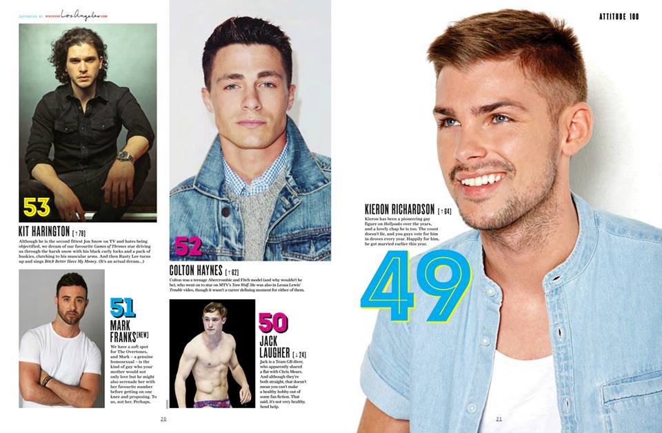 รวม 100 หนุ่มฮอต จากนิตยสาร Attitude UK 2015