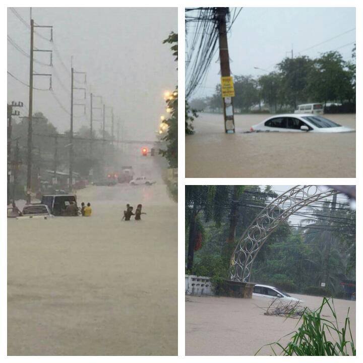 ประมวลภาพน้ำท่วมพัทยา หลังพายุหวามก๋อ พัดถล่ม