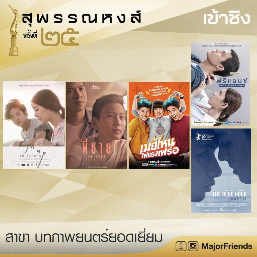 ผู้เข้าชิงสุพรรณหงส์ ครั้งที่ 25 สมทบชาย,สมทบหญิง,นำชาย,นำหญิง,ผู้กำกับ และหนังยอดเยี่ยม ในวันที่ 13 มี.ค.นี้