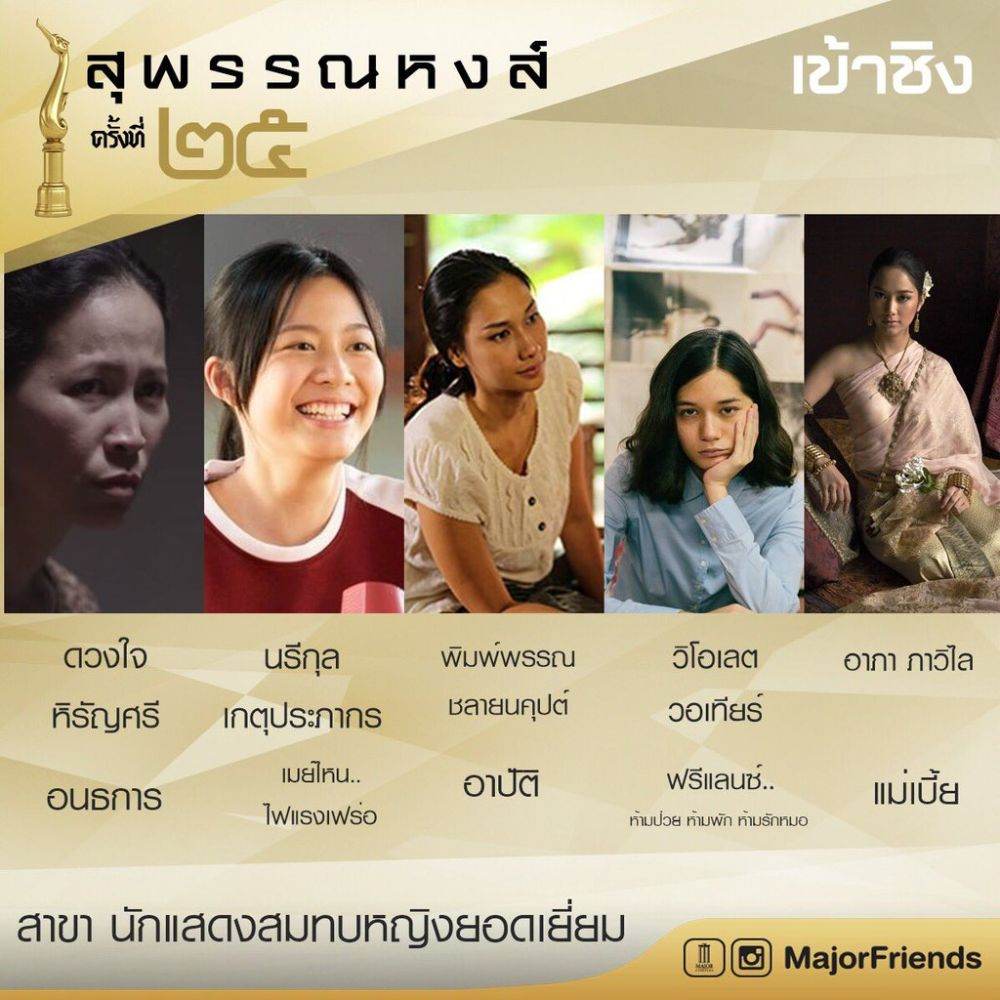 ผู้เข้าชิงสุพรรณหงส์ ครั้งที่ 25 สมทบชาย,สมทบหญิง,นำชาย,นำหญิง,ผู้กำกับ และหนังยอดเยี่ยม ในวันที่ 13 มี.ค.นี้