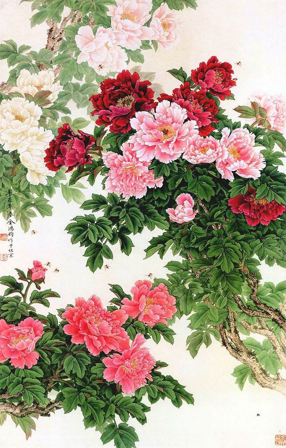 ความยิ่งใหญ่ ของศิลปะจีน การเขียนภาพ ดอกโบตั๋น (Peony) ในภาษาไทยว่า "นางพญานิรมล"