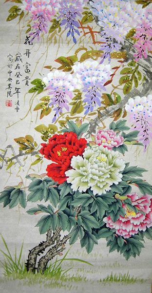 ความยิ่งใหญ่ ของศิลปะจีน การเขียนภาพ ดอกโบตั๋น (Peony) ในภาษาไทยว่า "นางพญานิรมล"