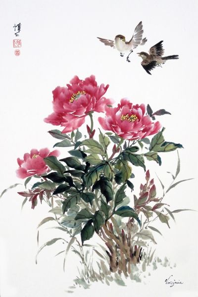 ความยิ่งใหญ่ ของศิลปะจีน การเขียนภาพ ดอกโบตั๋น (Peony) ในภาษาไทยว่า "นางพญานิรมล"