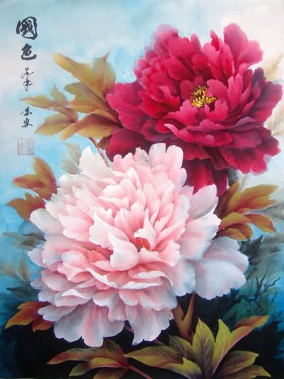 ความยิ่งใหญ่ ของศิลปะจีน การเขียนภาพ ดอกโบตั๋น (Peony) ในภาษาไทยว่า "นางพญานิรมล"