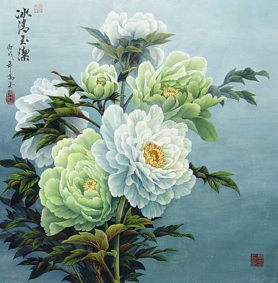 ความยิ่งใหญ่ ของศิลปะจีน การเขียนภาพ ดอกโบตั๋น (Peony) ในภาษาไทยว่า "นางพญานิรมล"