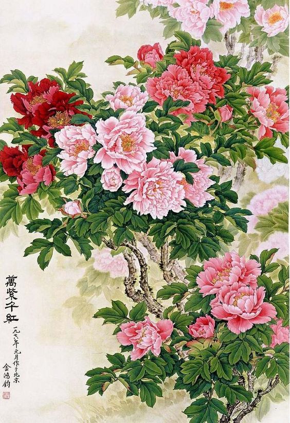 ความยิ่งใหญ่ ของศิลปะจีน การเขียนภาพ ดอกโบตั๋น (Peony) ในภาษาไทยว่า "นางพญานิรมล"