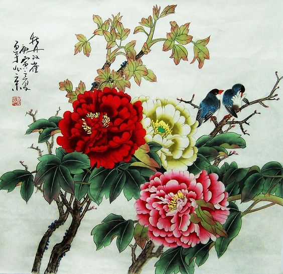 ความยิ่งใหญ่ ของศิลปะจีน การเขียนภาพ ดอกโบตั๋น (Peony) ในภาษาไทยว่า "นางพญานิรมล"