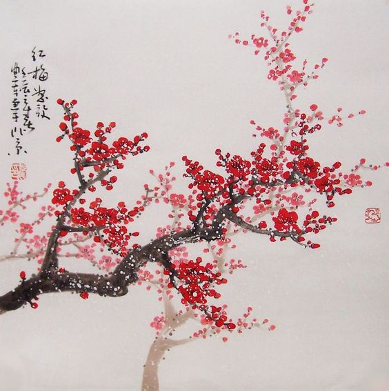 ความยิ่งใหญ่ ของศิลปะจีน/ญี่ปุ่น/ การเขียนภาพ ดอกบ๊วย (ดอกเหมย) VS ดอกท้อ (ดอกพีช) VS ดอกซากุระ