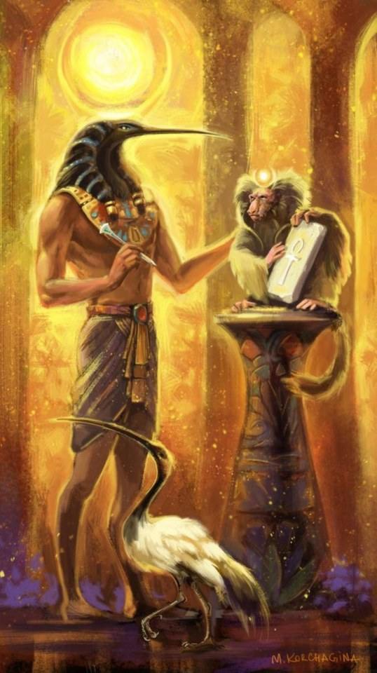 เทพธอธ (Thoth) เทพแห่งเวทมนตร์และความรู้ทุกสาขา ลักษณะเป็นเทพมีรูปเศียรเป็นนกช้อนหอย Ibis หรือเป็นลิงบาบูน ถูกยกย่องเป็นเทพเจ้าแห่งพระจันทร์ที่สาดแสงโดยไม่ต้องพึ่งพระอาทิตย์ มีบทบาททุกครั้งในเรื่องลึก