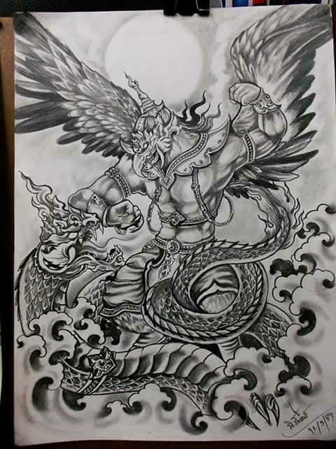 ความยิ่งใหญ่ ของศิลปะ ไทย การเขียนภาพสัตว์ในวรรณคดีด้วย ดินสอ โดยNeo-thai tattoo & idea