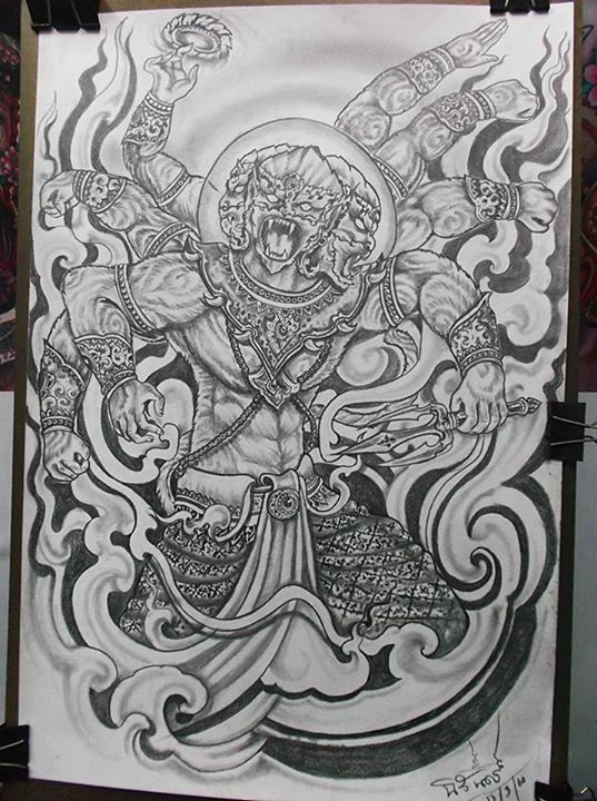 ความยิ่งใหญ่ ของศิลปะ ไทย การเขียนภาพสัตว์ในวรรณคดีด้วย ดินสอ โดยNeo-thai tattoo & idea