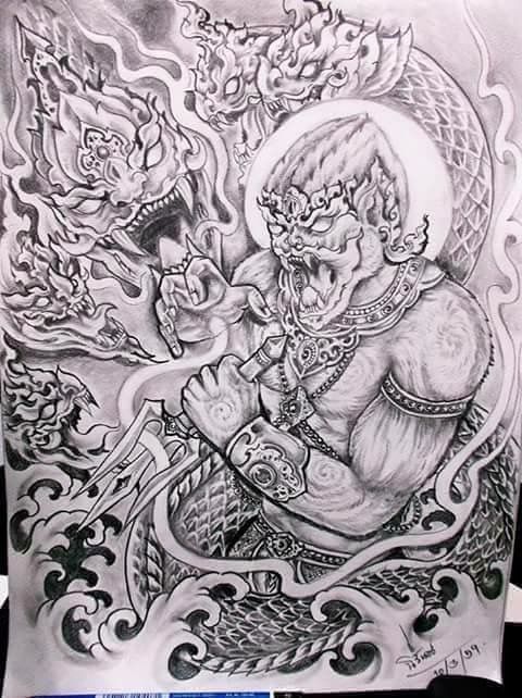 ความยิ่งใหญ่ ของศิลปะ ไทย การเขียนภาพสัตว์ในวรรณคดีด้วย ดินสอ โดยNeo-thai tattoo & idea