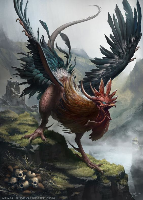 บาซิลิสก์ มีลักษณะคล้ายๆ งูที่มีมงกุฎสีทองเล็กๆ บนหัวไก่ ในยุคกลางมีผู้เชื่อว่ามันเป็นเพียงงูที่มีหัวเหมือนไก่ บางครั้งมีหัวเป็นคน บาซิลิสก์เกิดจากไข่ที่ออกมาจากพ่อไก่ระหว่างที่มีกลุ่มดาวสุนัข