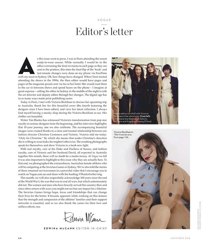 Victoria Beckham @ Vogue Australia November 2018