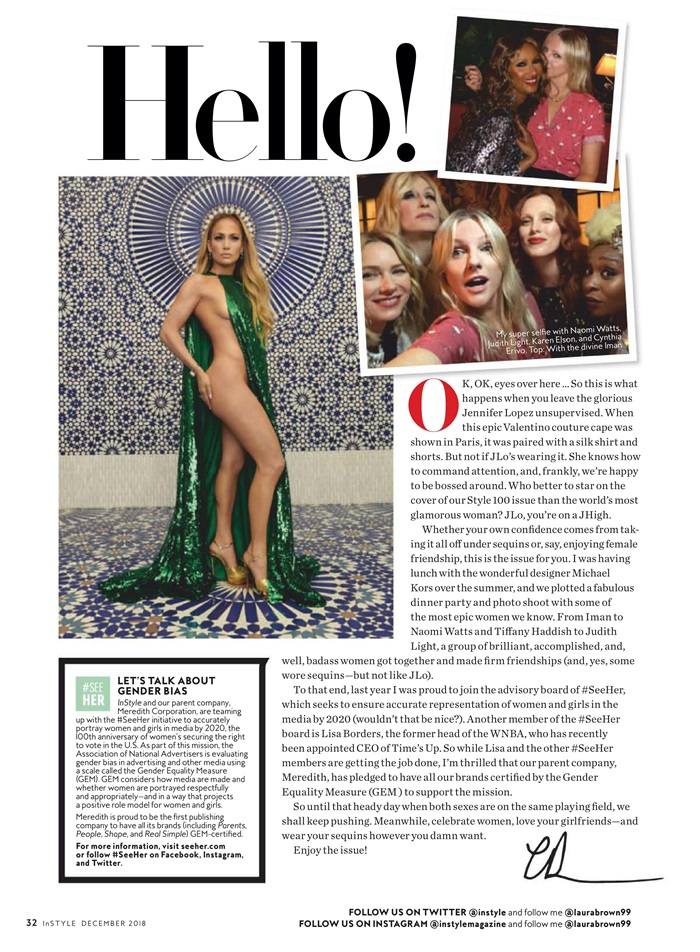 Jennifer Lopez @ InStyle US December 2018