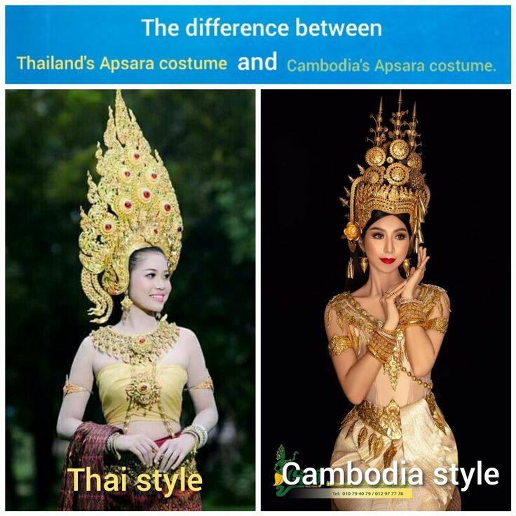 The difference between Thailand's Apsara costume and Cambodia's Apsara costume.