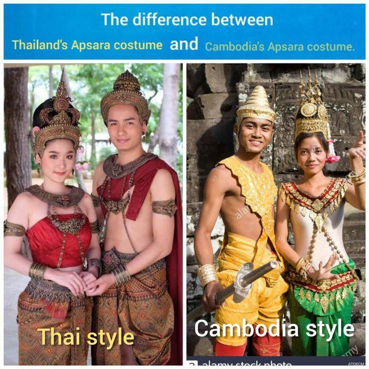The difference between Thailand's Apsara costume and Cambodia's Apsara costume.