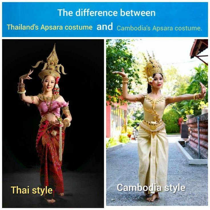 The difference between Thailand's Apsara costume and Cambodia's Apsara costume.