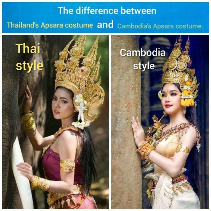 The difference between Thailand's Apsara costume and Cambodia's Apsara costume.