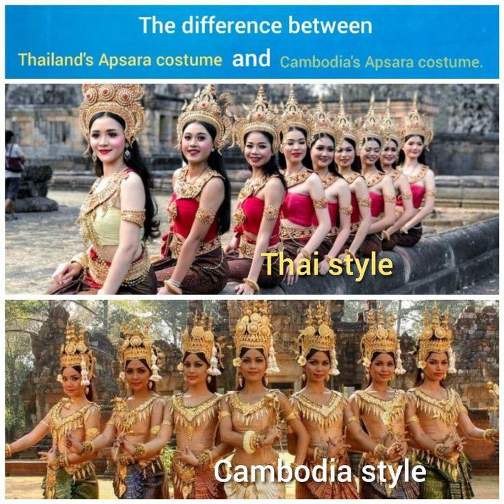 The difference between Thailand's Apsara costume and Cambodia's Apsara costume.