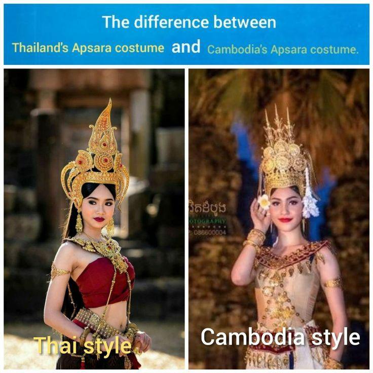 The difference between Thailand's Apsara costume and Cambodia's Apsara costume.