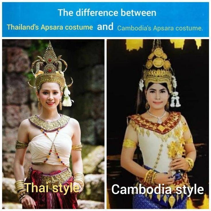 The difference between Thailand's Apsara costume and Cambodia's Apsara costume.
